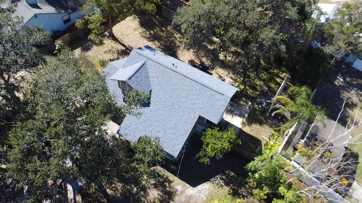 Aerial view of a residential roof